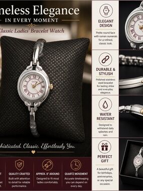 Ladies Silver Bracelet Watch with Roman Dial -